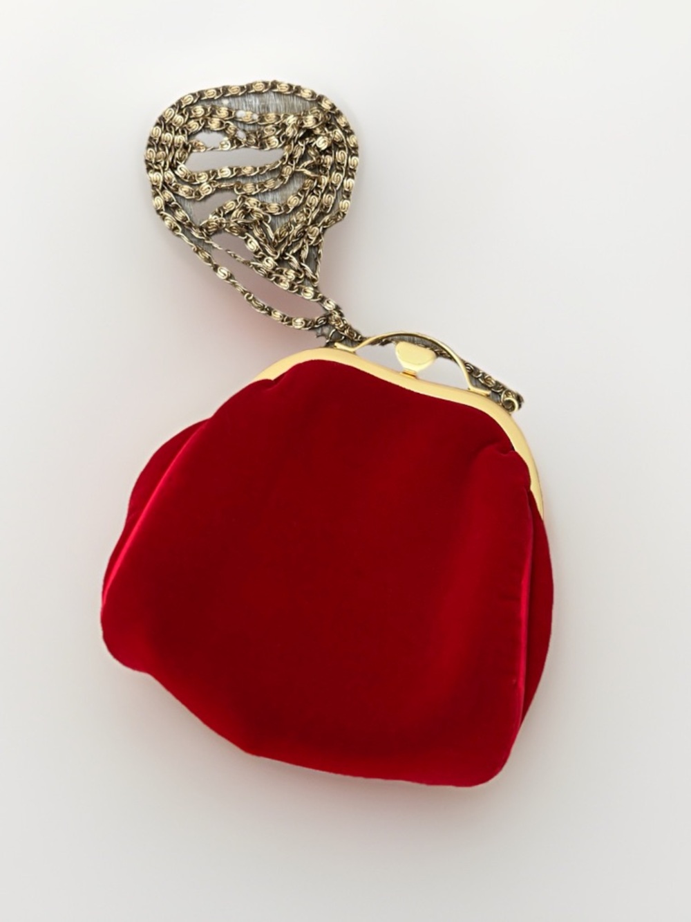 Vintage Carla Marchi Red Velvet Evening Bag Handbag Chain Gold Hardware 90s Y2K